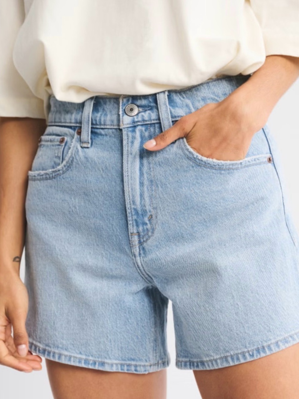 NWOT- Abercrombie & Fitch Light Blue High-Rise Denim Dad Shorts